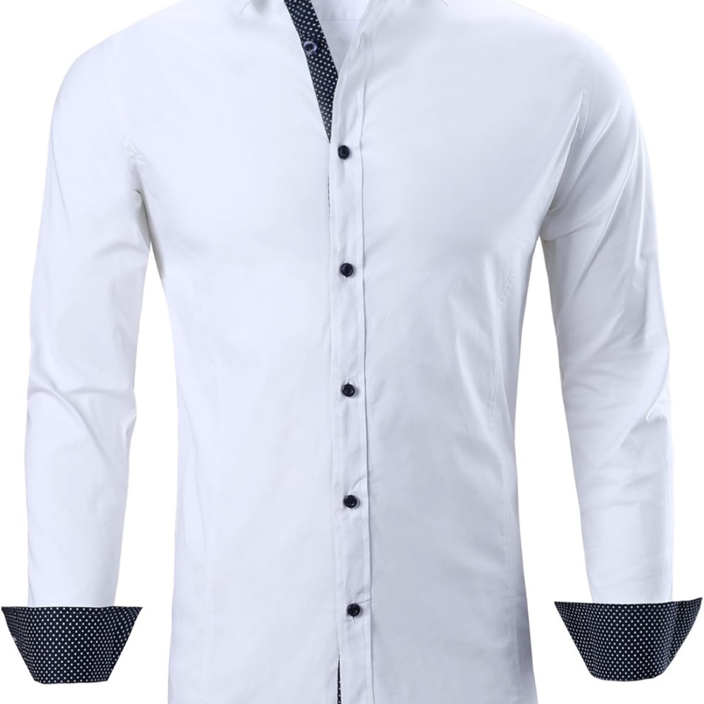 NEW Alex Vando Regular Fit Dress Shirt Navy Blue Accents Large White